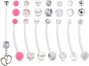 img 2 attached to Comfortable & Stylish Pregnancy Belly Rings With Clear Retainer - QWALIT 14G Maternity Navel Rings For Women