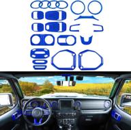 🚙 jeep wrangler jl jt 2018-2021 interior decoration trim kit - 21-piece set for 2&amp;4-door vehicles: dashboard panel trim, steering wheel trim, roof speaker frame&amp;reading light trim (blue) logo