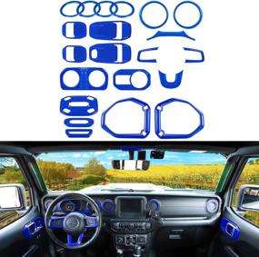 img 4 attached to 🚙 Jeep Wrangler JL JT 2018-2021 Interior Decoration Trim Kit - 21-Piece Set for 2&amp;4-Door Vehicles: Dashboard Panel Trim, Steering Wheel Trim, Roof Speaker Frame&amp;Reading Light Trim (Blue)