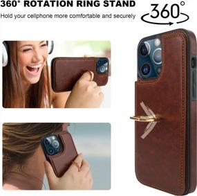 img 1 attached to IPhone 13 Pro Max Wallet Case With Card Holder, 360° Rotation Ring Kickstand RFID Blocking PU Leather Magnetic Clasp Shockproof Cover For Women And Girls 6.7 Inch (Brown) By ONETOP