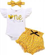 younger tree infant baby girl my 1st birthday outfits bumble bee one romper + shorts + headband summer ruffle sleeve clothes logo