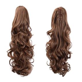 img 3 attached to Medium Brown & Light Auburn Mixed 19 Inch Claw Clip Ponytail Hair Extensions For Girls & Women - BARSDAR