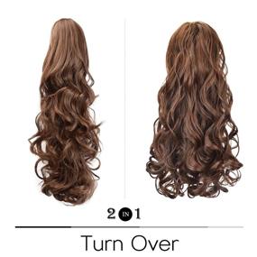 img 2 attached to Medium Brown & Light Auburn Mixed 19 Inch Claw Clip Ponytail Hair Extensions For Girls & Women - BARSDAR