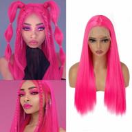 👩 stylish and versatile sarla hot pink lace front wig: synthetic 28 inch long silky straight hair wigs for black white women - heat resistant, glueless, and colorful! logo