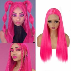 img 4 attached to 👩 Stylish and Versatile SARLA Hot Pink Lace Front Wig: Synthetic 28 Inch Long Silky Straight Hair Wigs for Black White Women - Heat Resistant, Glueless, and Colorful!