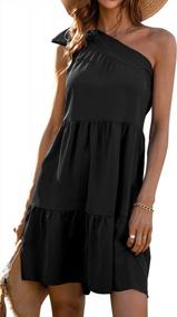 img 4 attached to Women'S One Shoulder Irregular Ruffle Hem Skater Dress - Sexy Summer A-Line Mini Dress In Solid Colors