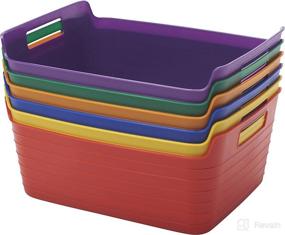 img 4 attached to 📦 ECR4Kids Assorted Large Bendi-Bins with Handles: Stackable Plastic Storage Solution for Toys and More (6-Pack)