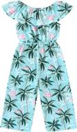 adorable leaf romper jumpsuit for girls: perfect hawaii beach outfit, off-shoulder, one-piece, summer pants, ideal for 2-7 years old logo