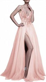 img 4 attached to Stunning Prom Dresses: Deep V Neck Sequins, Tulle And Lace Bridal Wedding Dress With High Split