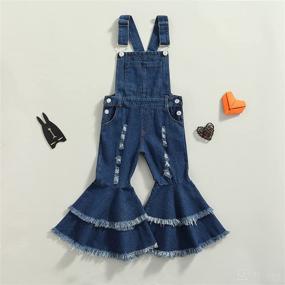 img 3 attached to 👖 Stylish Denim Overalls for Toddler Girls: Ripped Bell Bottoms Flare Jeans with Suspender Straps - Perfect Outfit for Your Little Fashionista!