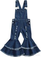 👖 stylish denim overalls for toddler girls: ripped bell bottoms flare jeans with suspender straps - perfect outfit for your little fashionista! logo