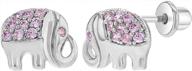 🐘 rhodium plated pink cubic zirconia elephant earrings for kids - animal lover children's unique gift logo