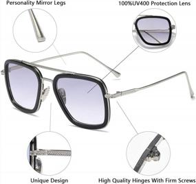 img 3 attached to Vintage Square Metal Frame Sunglasses For Men And Women With AISSWZBER Tony Stark Design - Inspired By Iron Man And Spider-Man