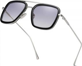img 4 attached to Vintage Square Metal Frame Sunglasses For Men And Women With AISSWZBER Tony Stark Design - Inspired By Iron Man And Spider-Man