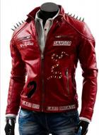lp-facon mens rock punk biker i am venomous serpents studded spikes red motorbike leather jacket logo
