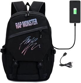 img 3 attached to 🎒 Рюкзак Kpop с портом для зарядки USB для школы, с изображениями Джимина, Чонгука, Суга и Ви.