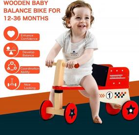 img 2 attached to 🚲 Wooden Baby Balance Bike: Toddler Ride-On Toy for Babies 1-3 Years (Red)