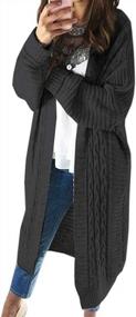 img 4 attached to Women'S Oversized Open Front Cable Knit Long Sleeve Cardigan Sweater Duster Coat