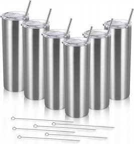 img 4 attached to 6 Pack Skinny Travel Tumblers, Stainless Steel Skinny Tumblers With Lid And Straw, Double Wall Insulated Tumblers, 20 Oz Slim Water Tumbler Cup, Vacuum Tumbler Travel Mug For Coffee Water Tea, Silver