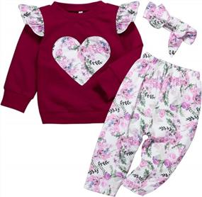 img 4 attached to Flower Romper, Ruffle Pants And Headband Set For Baby Girls – Adorable Outfit For 0-12 Months Of Age, Perfect For Fall And Winter Seasons