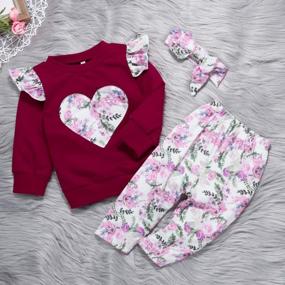 img 3 attached to Flower Romper, Ruffle Pants And Headband Set For Baby Girls – Adorable Outfit For 0-12 Months Of Age, Perfect For Fall And Winter Seasons