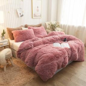 img 4 attached to Luxury XeGe Plush Shaggy Duvet Cover - Ultra Soft Crystal Velvet Fuzzy Bedding, Fluffy Furry Comforter Cover With Zipper Closure (Queen, Old Pink)