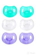 bee bee 6 pacifiers - soft silicone orthodontic shaped for natural sucking, 12+ months, bpa-free - pack of 6, clear/lilac/green logo