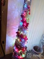 img 1 attached to Lighted 5 FT Artificial Tinsel Pencil Christmas Tree With 50 LED String Light And Timer - Battery Operated White & Red Holiday Decoration For Indoor And Outdoor Home Parties, By FUNPENY review by Jason Holt