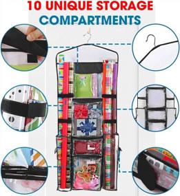 img 2 attached to Double-Sided Gift Wrap Organizer With Multiple Pockets - ProPik Wrapping Paper Storage Solution For Gift Bags Bows Ribbons, Fits 40" Rolls, 40"X17" Size In Black Seam