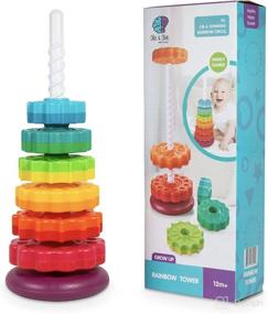 img 3 attached to 🌈 Rainbow Spinning Stacking Tower - Ollie & Olive Learn & Play - Educational Toy for Toddlers and Babies 12 Months+ - Promotes Hand-Eye Coordination - Gender-Neutral Learning Toy for Boys and Girls