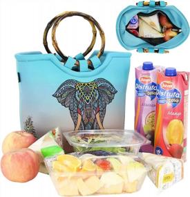 img 1 attached to QOGiR Elephant Lunch Bag Tote - большая утепленная неопреновая многоразовая сумка с внутренним карманом для хранения еды