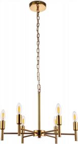 img 4 attached to Modern Brushed Brass Chandelier With 6 Lights For Chic Dining, Living, And Bedroom Spaces