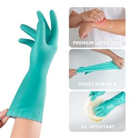 img 2 attached to 🧤 OriStout PVC Cleaning Gloves, Latex-Free Household Gloves, Dishwashing Gloves with Cotton Lining, Reusable Kichten Gloves, Large Dish Gloves, 1 Pair, Green