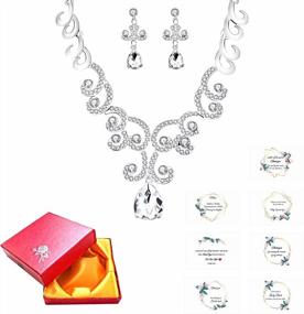 img 2 attached to Platinum Plated Uloveido Crystal Wedding Jewelry Set For Brides With Rhinestone Necklace And Drop Earrings - Y644