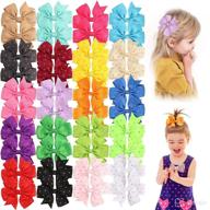 🎀 40pcs oaoleer back to school pinwheel bows grosgrain ribbon hair barrettes for baby girls - 3 inch toddler bows clips with rhinestones accessories, pairs included logo