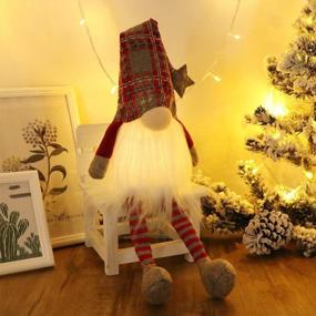 img 2 attached to Add Festive Charm With GMOEGEFT Scandinavian Christmas Gnome Lights Timer: Set Of 2 Dangling-Legged Tomte Gnomes In Nordic Plaid Pattern