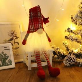 img 3 attached to Add Festive Charm With GMOEGEFT Scandinavian Christmas Gnome Lights Timer: Set Of 2 Dangling-Legged Tomte Gnomes In Nordic Plaid Pattern
