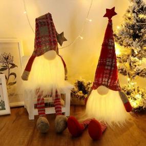 img 4 attached to Add Festive Charm With GMOEGEFT Scandinavian Christmas Gnome Lights Timer: Set Of 2 Dangling-Legged Tomte Gnomes In Nordic Plaid Pattern