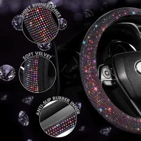 img 1 attached to 💎 Sparkling Diamond Steering Wheel Cover: Bling Crystals, Black with Red Accents - Fits 14 1/2 - 15 inch Wheels - For Women, Men, and Girls