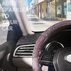 img 2 attached to 💎 Sparkling Diamond Steering Wheel Cover: Bling Crystals, Black with Red Accents - Fits 14 1/2 - 15 inch Wheels - For Women, Men, and Girls