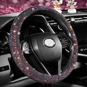 img 4 attached to 💎 Sparkling Diamond Steering Wheel Cover: Bling Crystals, Black with Red Accents - Fits 14 1/2 - 15 inch Wheels - For Women, Men, and Girls