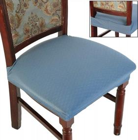 img 4 attached to 6-Pack Sky Blue BUYUE Luxury Dining Room Chair Covers - Easy Installation, Stretchy Jacquard Armless Kitchen Chair Seat Protectors With Rear Covered.