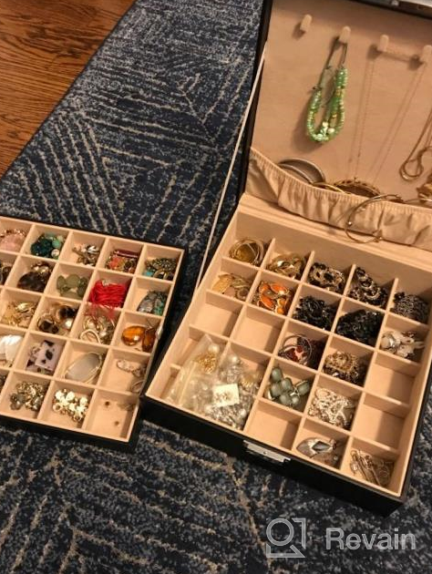 img 1 attached to Bewishome 50-Slot Earring Jewelry Box With Necklace Hooks - Grey: Perfect Gift For Women And Girls; Efficient Storage And Organization For Earrings, Rings, Cufflinks, And More. 2-Layer Design. review by Matthew Sytniak