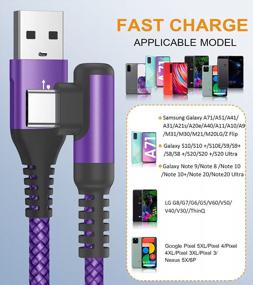 img 1 attached to Sweguard USB C Cable Right Angle [2-Pack, 3.3FT+3.3FT], USB Type C Charger Fast Charging Cable Nylon Braided Cord For Samsung Galaxy S22 S21 S10 S9 S8 Plus/Ultra/FE, Note 20 10 9 8,LG,Moto,PS5-Purple