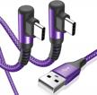 sweguard usb c cable right angle [2-pack, 3.3ft+3.3ft], usb type c charger fast charging cable nylon braided cord for samsung galaxy s22 s21 s10 s9 s8 plus/ultra/fe, note 20 10 9 8,lg,moto,ps5-purple logo