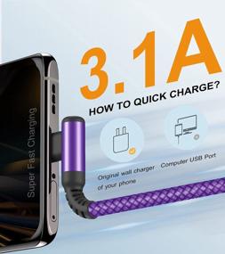 img 3 attached to Sweguard USB C Cable Right Angle [2-Pack, 3.3FT+3.3FT], USB Type C Charger Fast Charging Cable Nylon Braided Cord For Samsung Galaxy S22 S21 S10 S9 S8 Plus/Ultra/FE, Note 20 10 9 8,LG,Moto,PS5-Purple