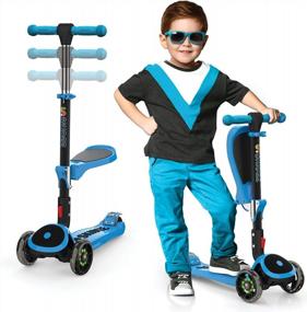 img 4 attached to Регулируемый по высоте самокат с сиденьем и светодиодными колесами для детей в возрасте 3-5 лет - идеально подходит для приключений на свежем воздухе!