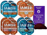 🐱 iams perfect portions grain free pate cuts in gravy cat food variety pack - 8 can sampler, 4 flavors: indoor chicken, chicken, salmon, indoor tuna (2.6 ounces) with bonus toy and fun animal facts booklet bundle logo