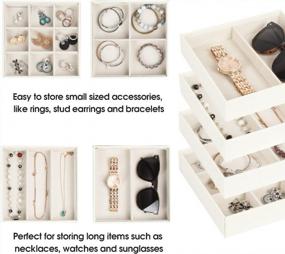 img 1 attached to JACKCUBE DESIGN 4 Stackable Trays Jewelry Storage Display Case For Drawer Or Dresser - Earring Ring Necklace Cufflinks Holder MK220-2ABCD