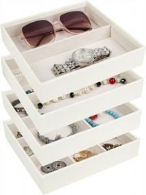 img 4 attached to JACKCUBE DESIGN 4 Stackable Trays Jewelry Storage Display Case For Drawer Or Dresser - Earring Ring Necklace Cufflinks Holder MK220-2ABCD